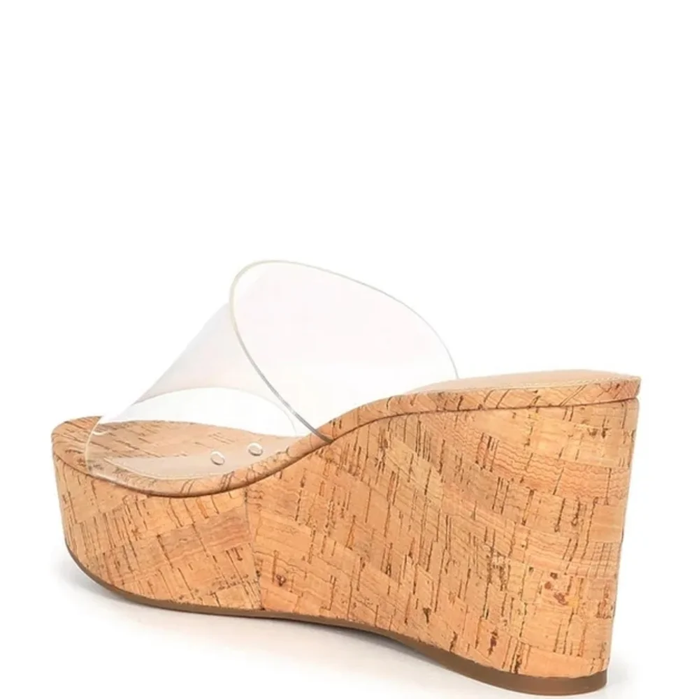 Copper Key Seaside Women's Clear Vinyl Platform Cork Wedge Sandals Size 10